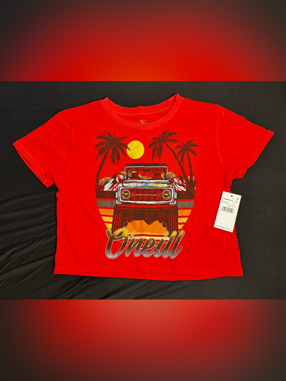 NWT O’Neill Drive Wild Graphic T-Shirt Coral Palm Tree Truck Tee Size Small